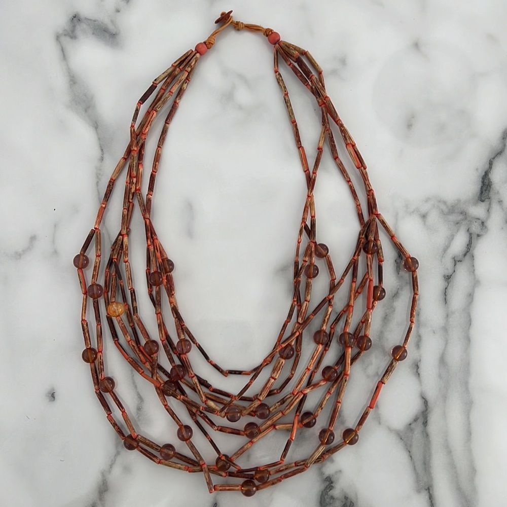 Layered Bead and Wood Necklace